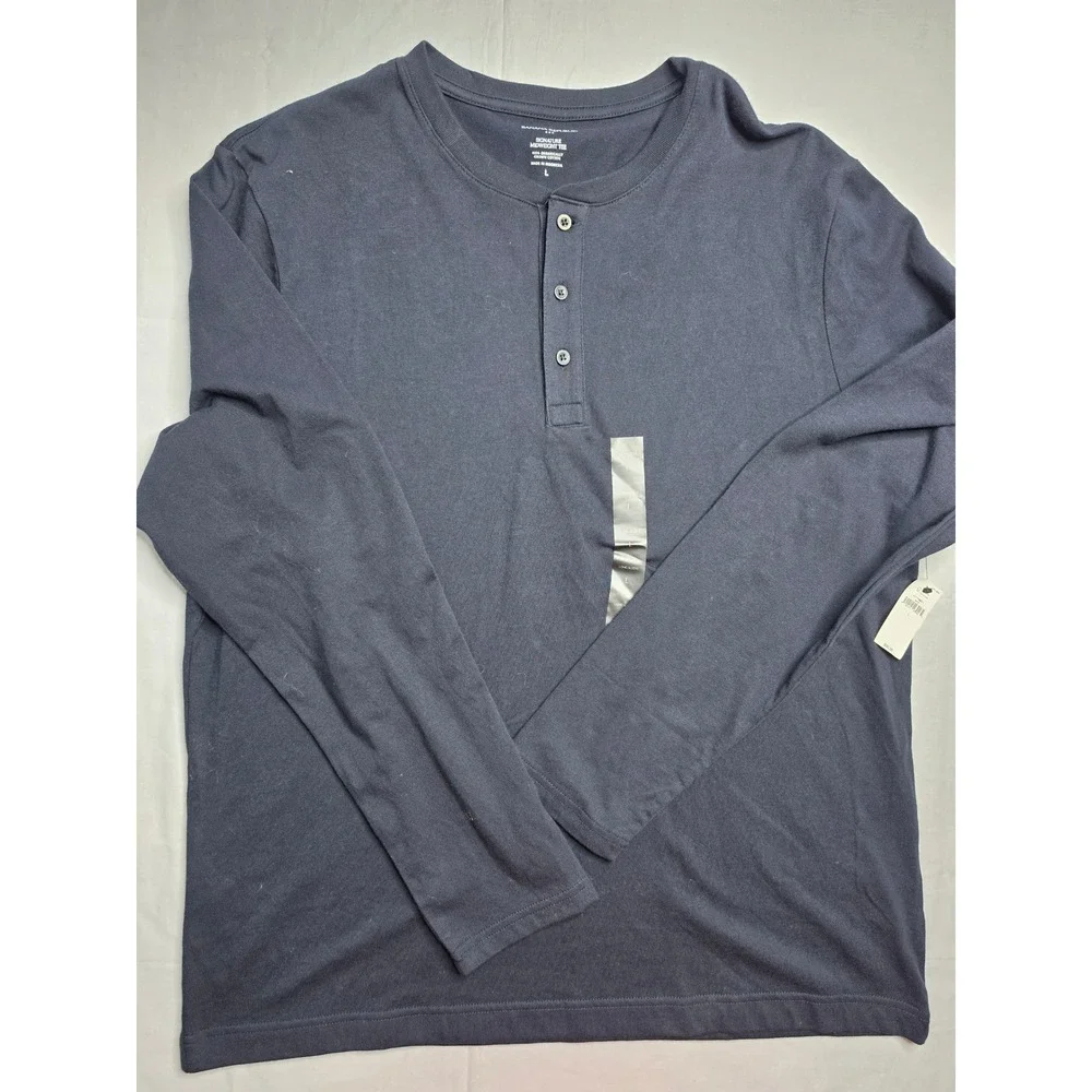Banana Republic Signature Midweight Shirt Men Large Navy Henley Neck Relaxed Fit